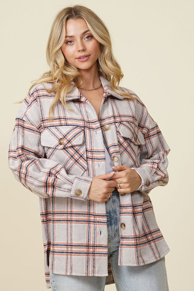 Beige Oversized Plaid Shacket