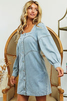 Square Neck Button Denim Dress