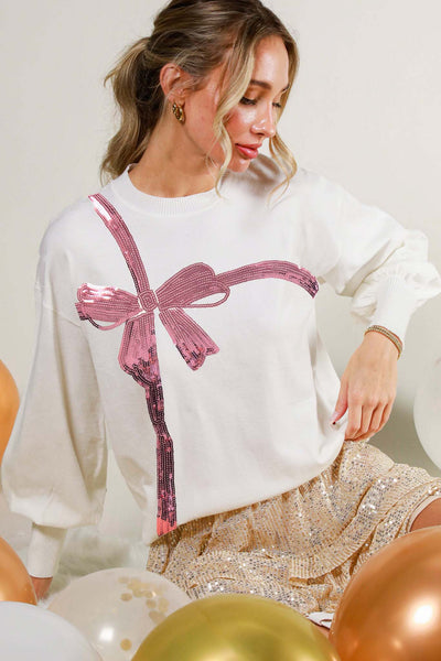 BOW SEQUIN DETAIL SWEATER TOP