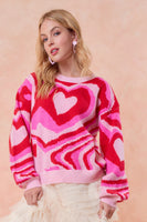 Retro Heart Wave Sweater Pink