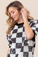 Checker Puff Sleeve Sweater