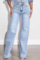 Iridescent Rhinestone High-Rise Wide Leg Jeans