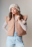 Camel Pearl-Embellished Corduroy Puffer Vest