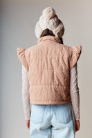 Camel Pearl-Embellished Corduroy Puffer Vest