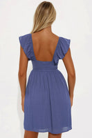 Denim Blue SMOCK RUFFLED CAP SLEEVE DRESS