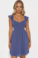 Denim Blue SMOCK RUFFLED CAP SLEEVE DRESS