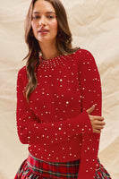 Red Pearl Embellished Sweater
