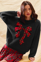 Black Plaid Ribbon Sweater