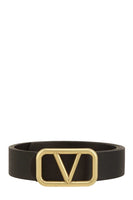 V Buckle Leather Belt Black