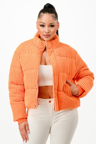 Corduroy Puffer Jacket Orange