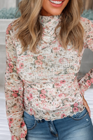 Floral LS Sheath Mesh Blouse