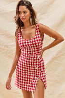 Red Tweed Check Crystal Mini Dress