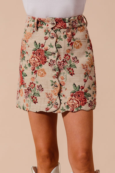 Floral Jacquard Mini Skirt