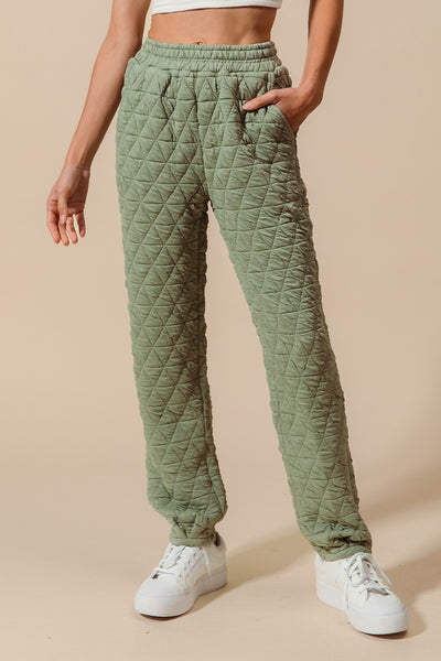 Olive Triangle Quilted Straight Jogger Pants