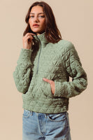 Olive Triangle Quilted Zip Up Pullover