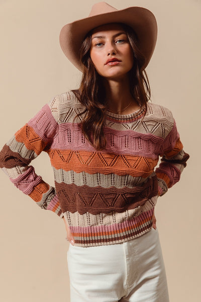 Oatmeal Wavy Stripe Sweater