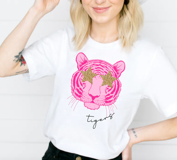 Tigers Preppy Mascot In Pink T-Shirt