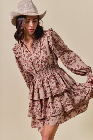 Floral Woven Smocked Boho Dress
